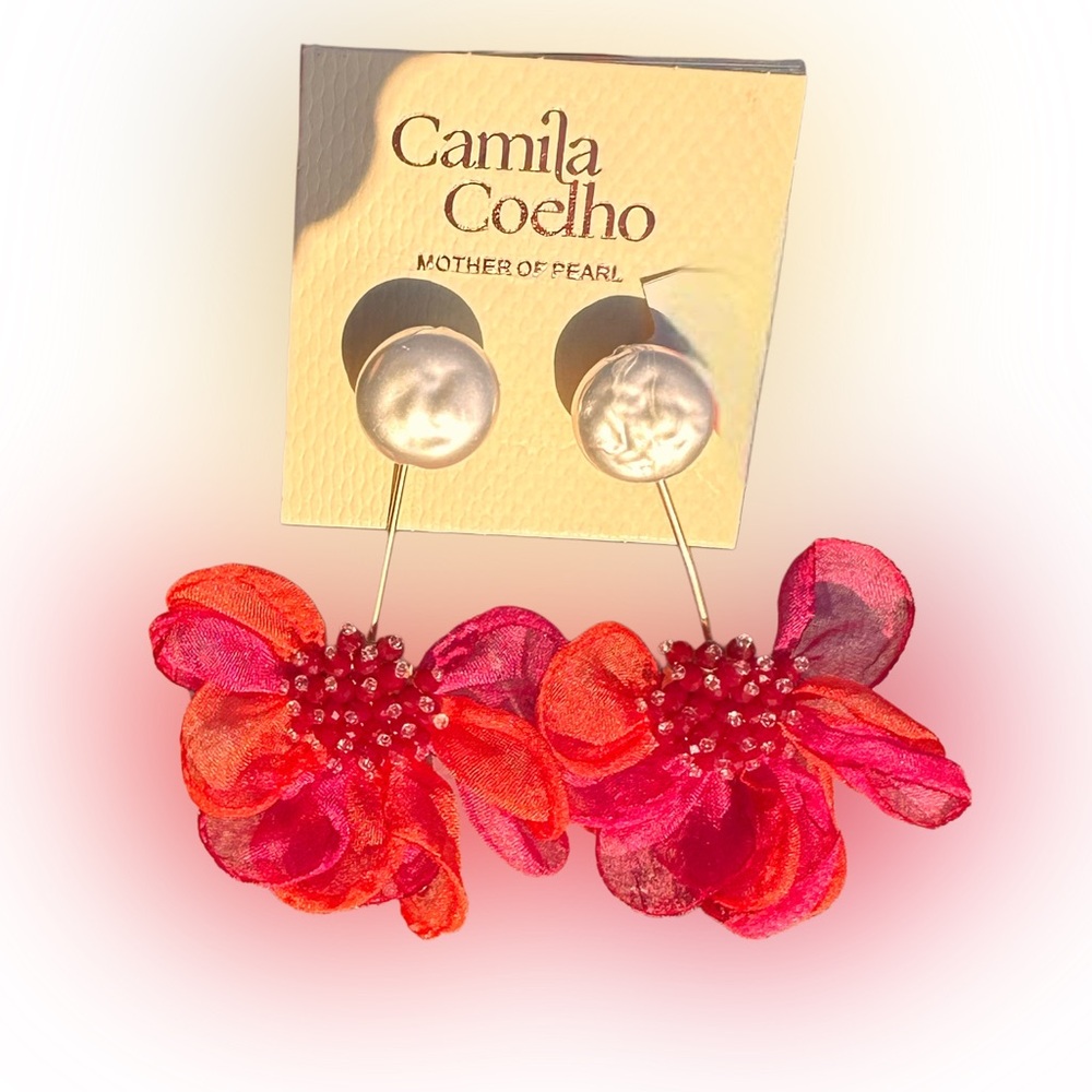 Mother of Pearl Red and Pink Floral Earrings